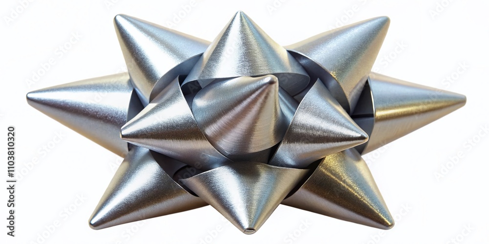 Obraz premium Shiny Silver Silk Star Flower Gift Bow Isolated on White Background for Elegant Present Design and Decoration, Perfect for Various Creative Projects and Celebrations