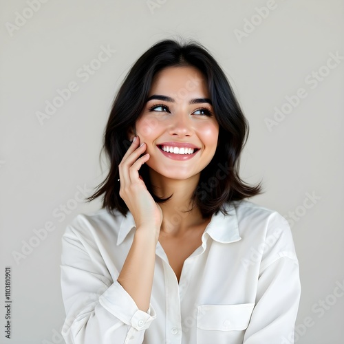 Happy Young Woman Smiling with Natural Makeup