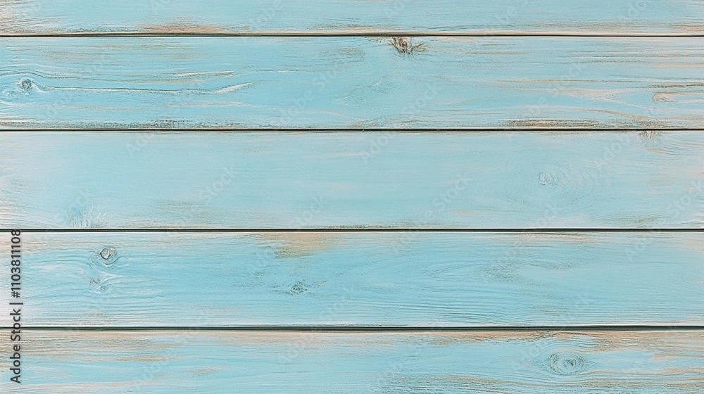 Naklejka premium Rustic light blue wooden planks with weathered texture, creating a serene coastal-inspired background perfect for shabby chic or beach house decor.