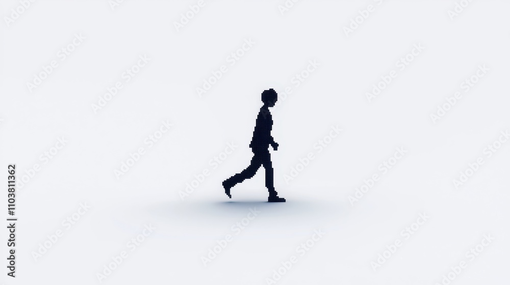 Shadowy Figure Walking in Minimalistic Space, Symbolizing Solitude, Reflection, and Journey Through Life in a Softly Lit Environment Shadowy Figure Walking in Minimalistic Space, Symbolizing Solitude, Reflection, and Journey Through Life in a Softly Lit Environment