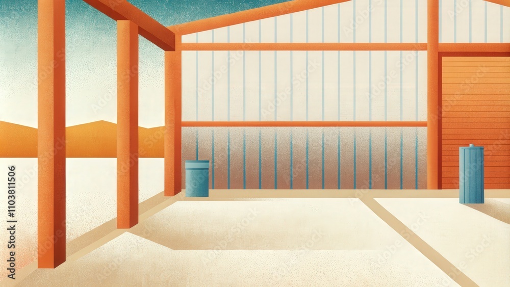 Obraz premium Open Modern Barn with Wooden Beams and Clean Storage Space in Natural Light