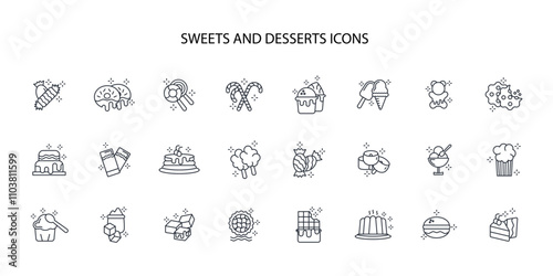 Sweets and desserts icon set.vector.Editable stroke.linear style sign for use web design,logo.Symbol illustration.