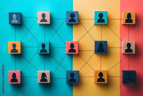 Color-Coded Wooden Blocks People Network Collaboration