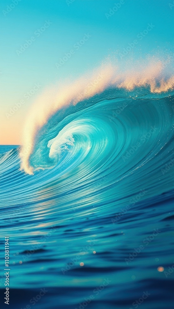 A stunning wave rises high from the ocean's surface, its crest blown off in a misty spray against a brilliant blue horizon, ocean spray, majestic wave, dramatic seascape, blue horizon A stunning wave rises high from the ocean's surface, its crest blown off in a misty spray against a brilliant blue horizon, ocean spray, majestic wave, dramatic seascape, blue horizon