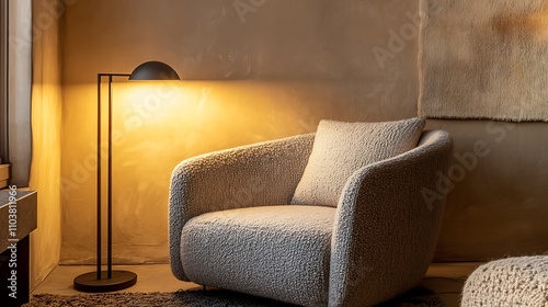 Illuminated Cozy Chair and Floor Lamp in Room