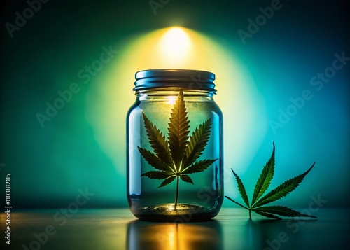 Silhouette of a Jar of Cannabis Hemp Against a Monochromatic Background Symbolizing Alternative Medicine with Copy Space for Text in a Tranquil Setting