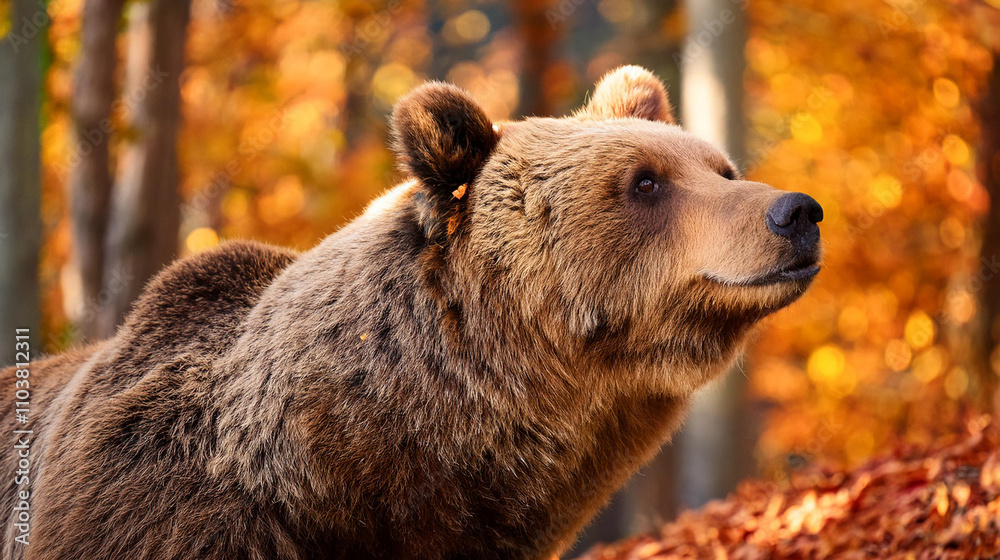 Close-up of a brown bear in an autumn forest, selective focus Close-up of a brown bear in an autumn forest, selective focus