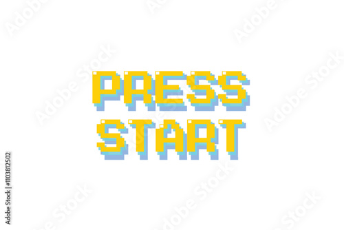 PRESS START. pixel art. 8 bit game. retro game. for game assets. on white background.