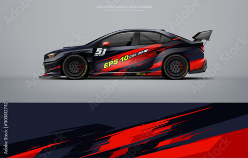 racing car sedan car wrab livery design. decal or livery design. Abstract racing graphics universal with backround. Editable vector template