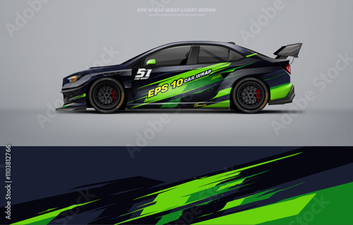 Racing Car branding mockup with racing wrap decal or livery design, car wrap design	