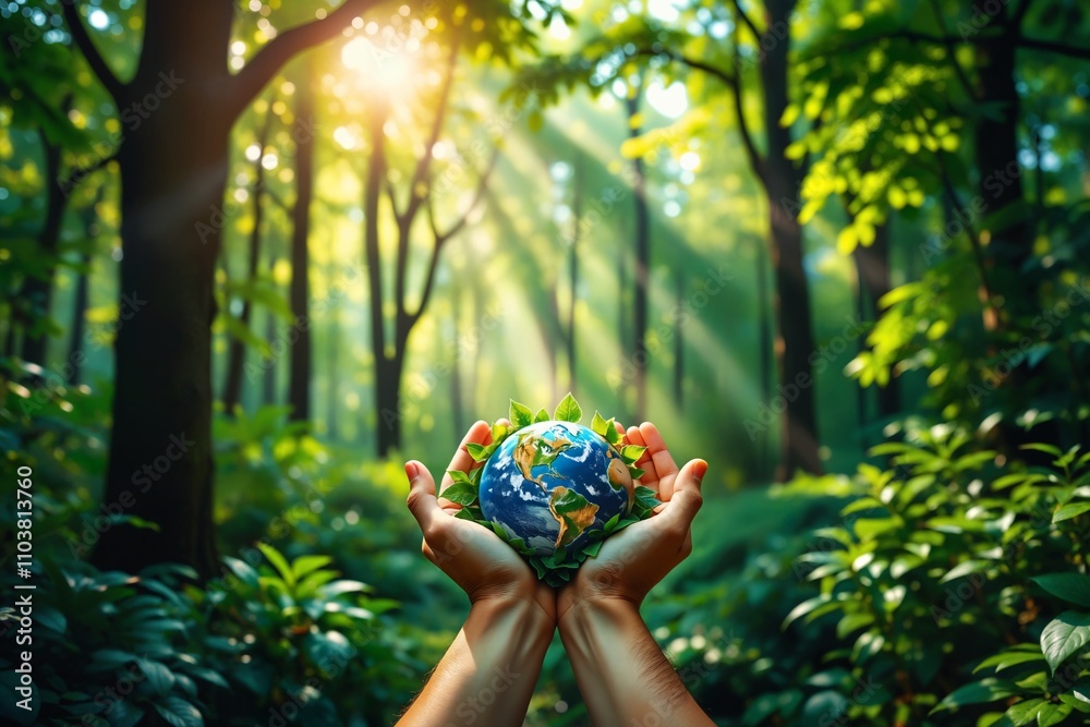 Den Globus in Händen - Im Einklang mit der Natur. Stock Illustration ...