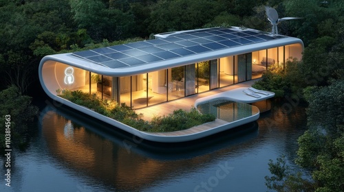 Serene Floating Home in a Lush Forest Setting: A Sustainable Architectural Masterpiece.