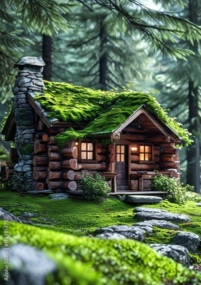 a wooden house in the middle of the forest a wooden house in the middle of the forest