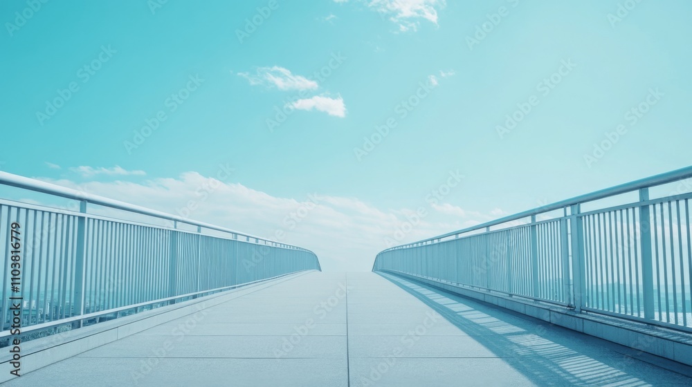 Obraz premium Empty Elevated Bridge Pathway Under a Clear Blue Sky: Modern Architecture in Perspective