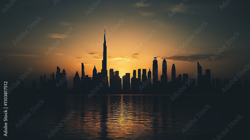 Naklejka premium Silhouette of iconic urban skyline, neutral background, high contrast, minimalistic aesthetic 