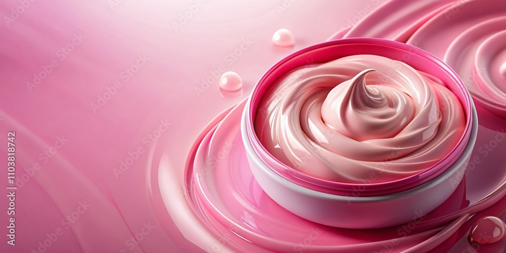 Smooth Pink Cream Texture with Swirls, Glossy Appearance for Beauty and Skincare Concepts in a Well-Defined Right Position with Ample Copy Space for Promotional Use Smooth Pink Cream Texture with Swirls, Glossy Appearance for Beauty and Skincare Concepts in a Well-Defined Right Position with Ample Copy Space for Promotional Use