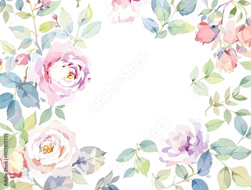 Artistic watercolor depiction of a colorful rose bouquet with leaves, depiction, bouquet, watercolor