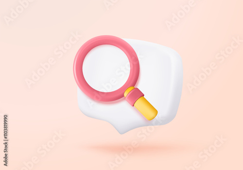 3D searching bar or magnifying glass icon signs for research info statistic. analyzing investment money cash and exchange with detective. 3d magnifier zoom icon vector render illustration