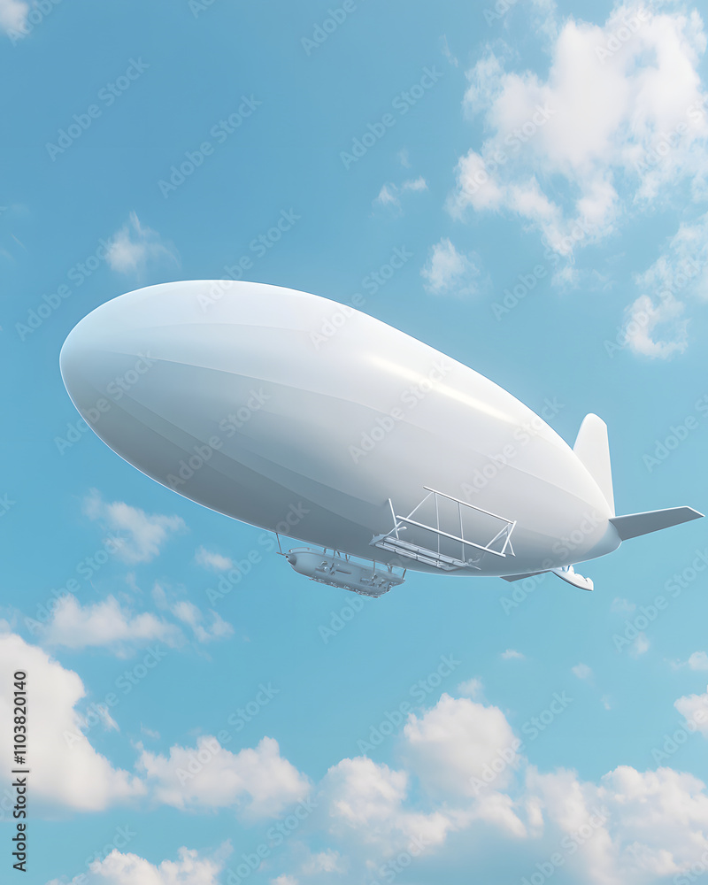 A white zeppelin floating in a blue sky with clouds. A white zeppelin floating in a blue sky with clouds.
