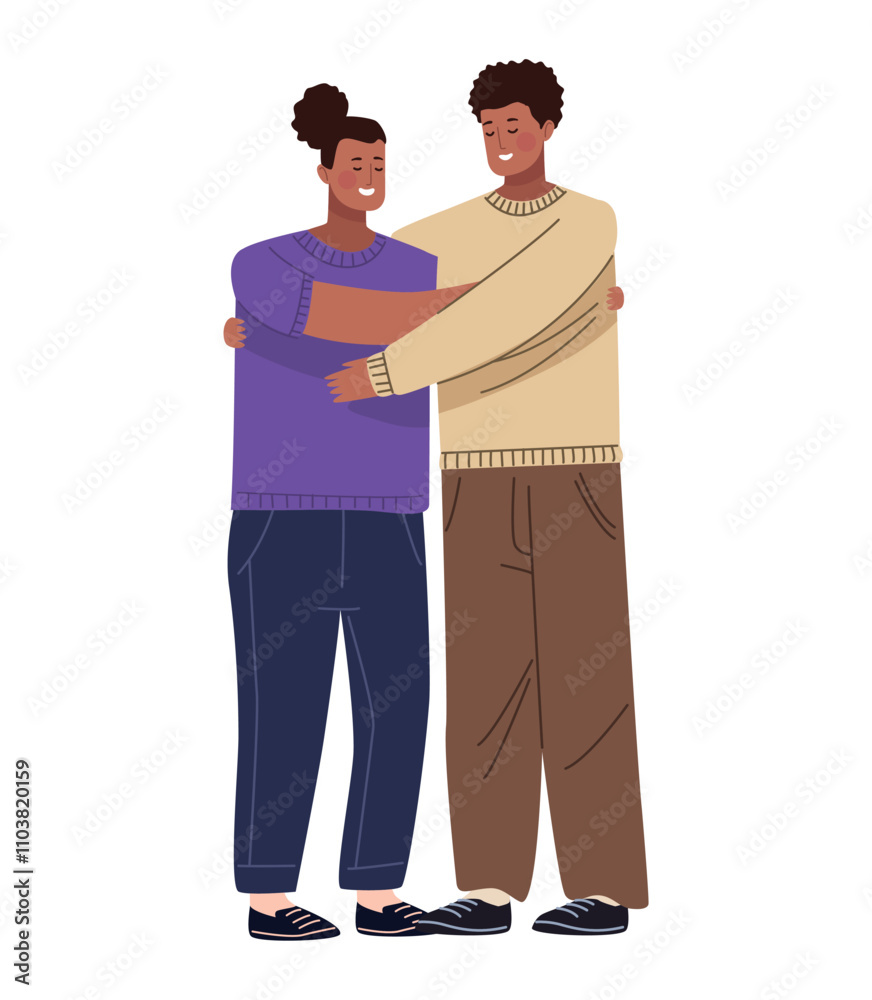Fototapeta premium afro couple hugging characters