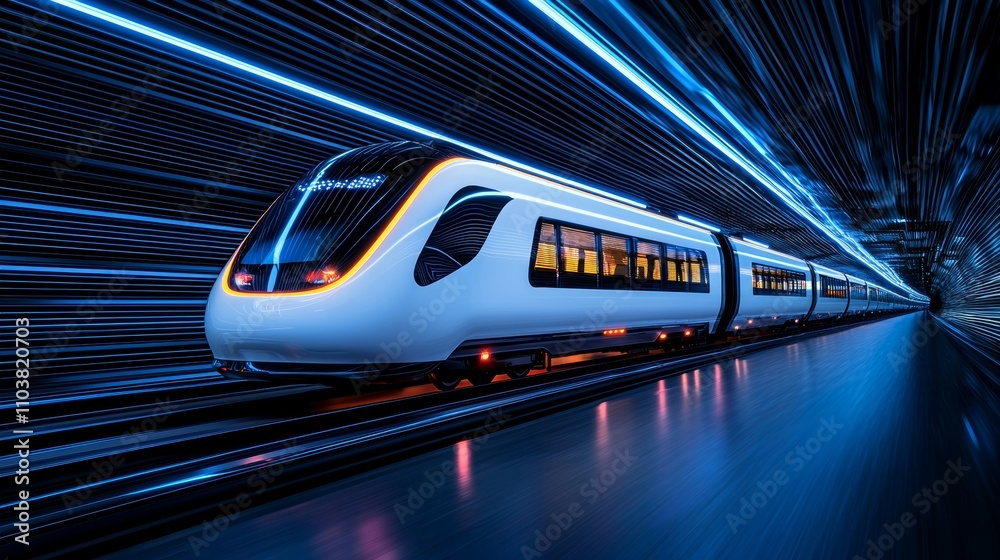A sleek, futuristic bullet train or hyperloop ultrasonic train capsule, depicted as a wide banner with ample copy space. A sleek, futuristic bullet train or hyperloop ultrasonic train capsule, depicted as a wide banner with ample copy space.