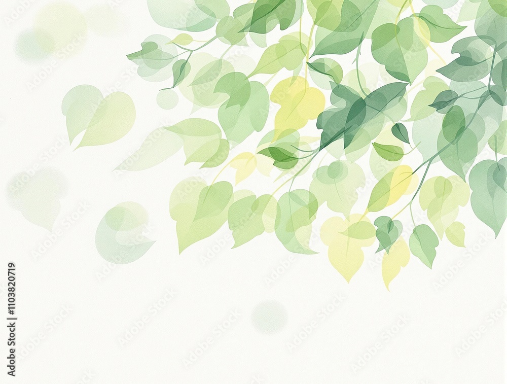 Artistic watercolor painting of green leaves on a white canvas background, greenery pattern, creative, hand-painted