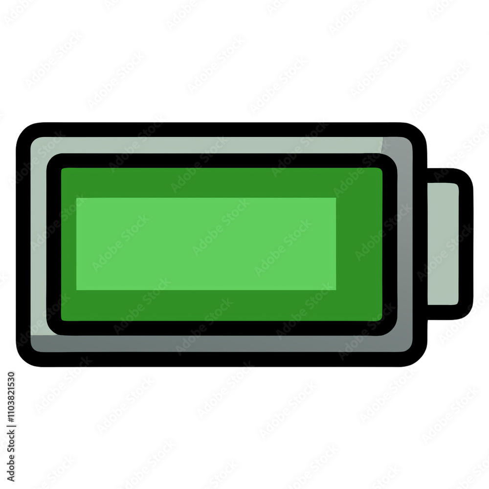 A fully green battery icon represents a fully charged battery, often used on devices to show maximum battery capacity or readiness, against on a transparent background A fully green battery icon represents a fully charged battery, often used on devices to show maximum battery capacity or readiness, against on a transparent background