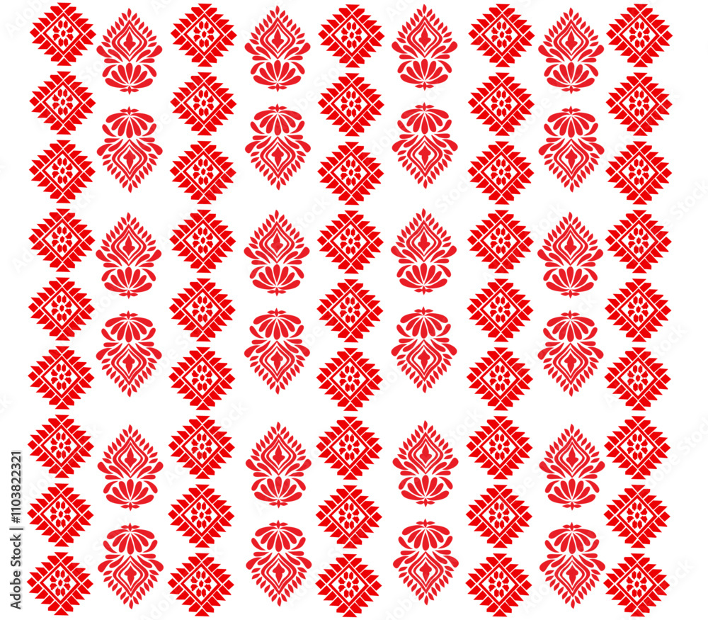 tribal pattern ( Assamese pattern ) of northeast India which is used for textile design in Assam Gamosa , muga silk or other traditional dress. similar to ukrainian pattern or russian pattern. tribal pattern ( Assamese pattern ) of northeast India which is used for textile design in Assam Gamosa , muga silk or other traditional dress. similar to ukrainian pattern or russian pattern.