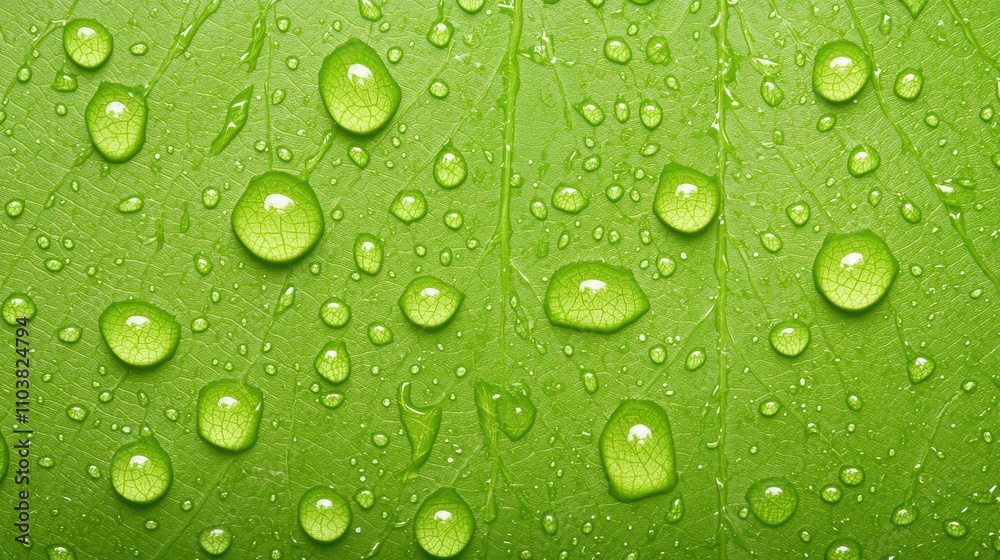 A close-up of green leaves adorned with fresh water droplets, highlighting nature's beauty and the freshness of a dewy morning. A close-up of green leaves adorned with fresh water droplets, highlighting nature's beauty and the freshness of a dewy morning.