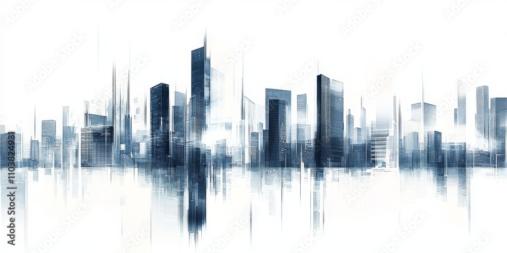 A modern cityscape with sleek glass and steel buildings, soft focus, and a clear sky symbolize a forward-thinking corporate future