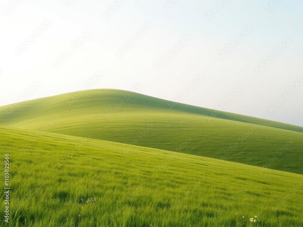 A rolling hill covered in a thick layer of fresh spring green grass, peaceful landscape, serene atmosphere, scenic views, wildflowers A rolling hill covered in a thick layer of fresh spring green grass, peaceful landscape, serene atmosphere, scenic views, wildflowers