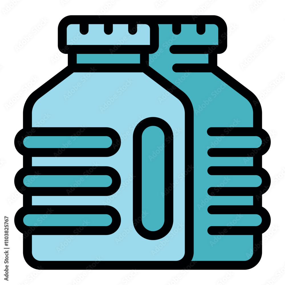 Two big plastic bottles with handle and screw cap, suitable for containing detergent, cleaning liquid, water, or other liquids Two big plastic bottles with handle and screw cap, suitable for containing detergent, cleaning liquid, water, or other liquids