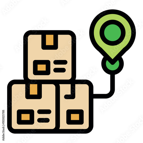 Pin icon is showing shipping location of parcels tracking indicating successful delivery of shipment