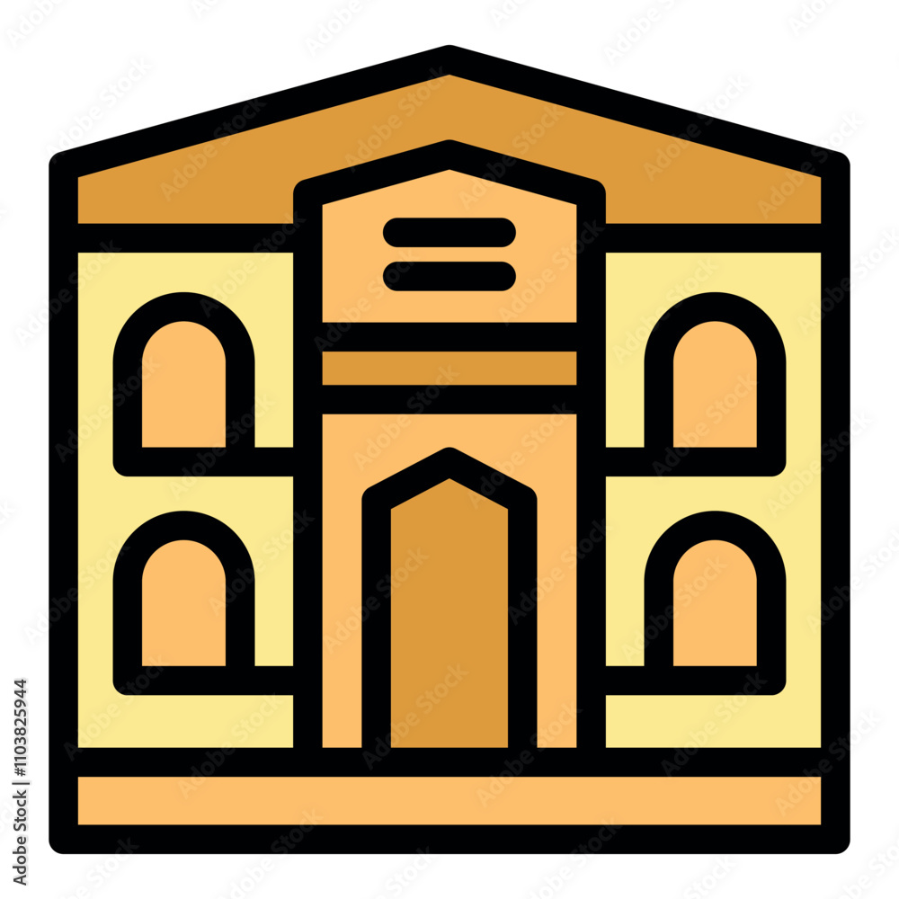 Fototapeta premium Architectural building with arched entrance and multiple windows showcasing classic design and construction