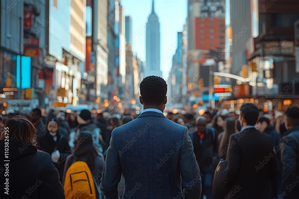 Diverse City Commute Anonymous Man Walking Among Skyscrapers Diverse City Commute Anonymous Man Walking Among Skyscrapers
