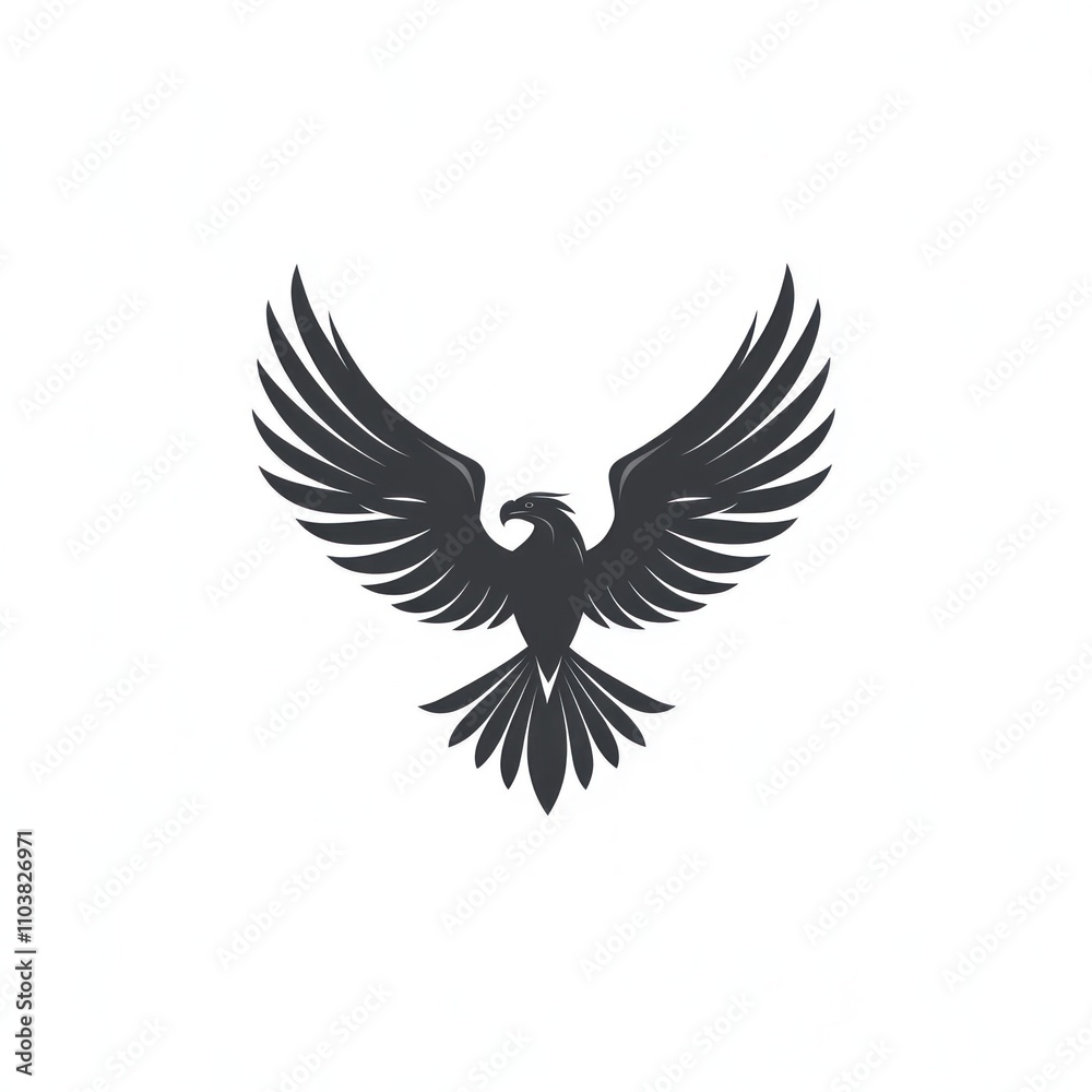 Majestic eagle with wings spread wide, in a minimalist, black silhouette design. Majestic eagle with wings spread wide, in a minimalist, black silhouette design.