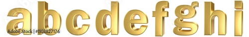 set of lowercase gold letter 3d render