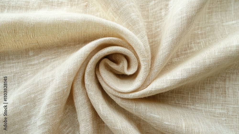 Beige linen fabric with spiral folds. Beige linen fabric with spiral folds.