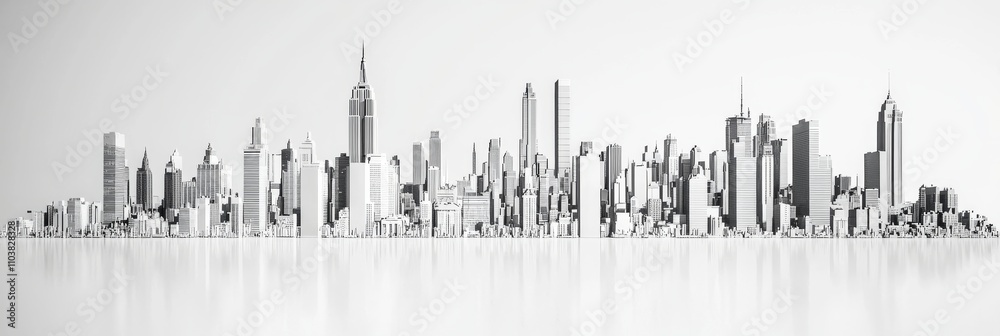 Naklejka premium City skyline, foreground ground, white model, 3d, high quality, HD image 