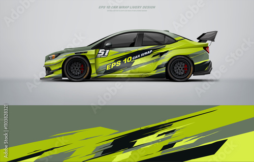 Racing Car branding mockup with racing wrap decal or livery design, car wrap design	