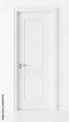 Modern white wooden interior door with a soft-close hinge system isolated on a bright white background, home decor inspiration, minimalist interior