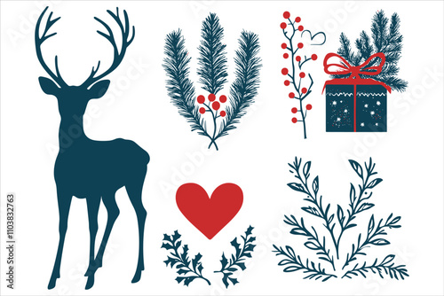 Snowflake and Deer Silhouette Combo for Christmas Elements
