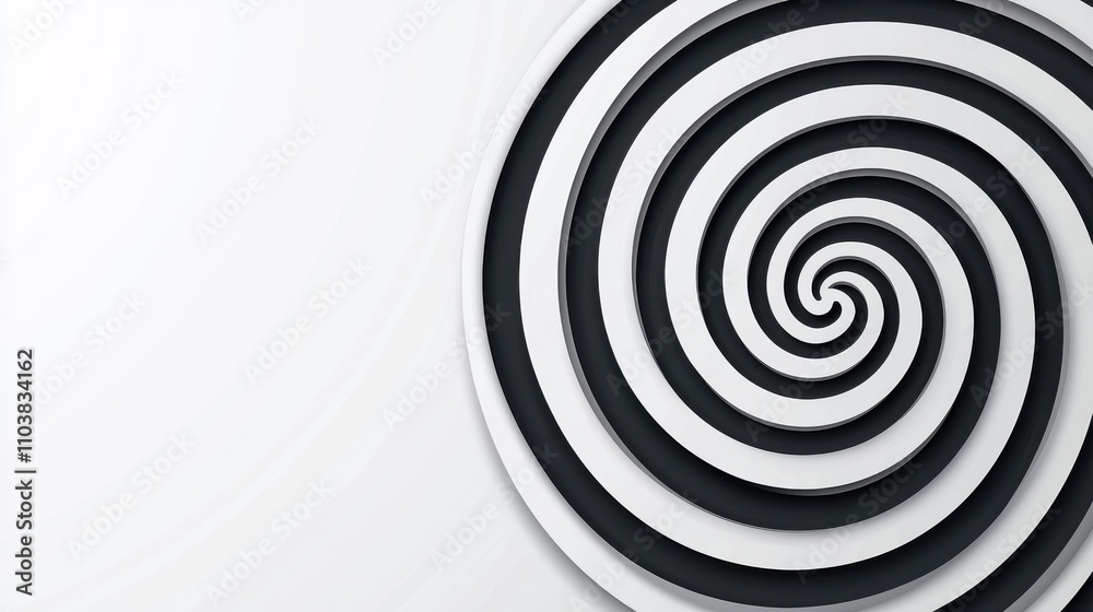 A minimalist design featuring a black and white spiral pattern on a light background, creating a hypnotic visual effect. A minimalist design featuring a black and white spiral pattern on a light background, creating a hypnotic visual effect.