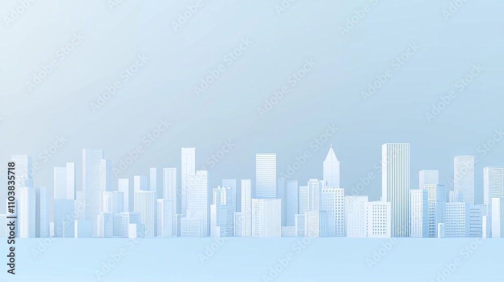 White cityscape background with buildings and skyscrapers on a light blue gradient, 3D rendering illustration of an urban landscape with copy space, minimalist style, high resolution, highly detailed White cityscape background with buildings and skyscrapers on a light blue gradient, 3D rendering illustration of an urban landscape with copy space, minimalist style, high resolution, highly detailed