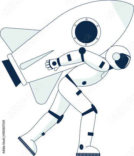 A man in a white suit is holding a rocket