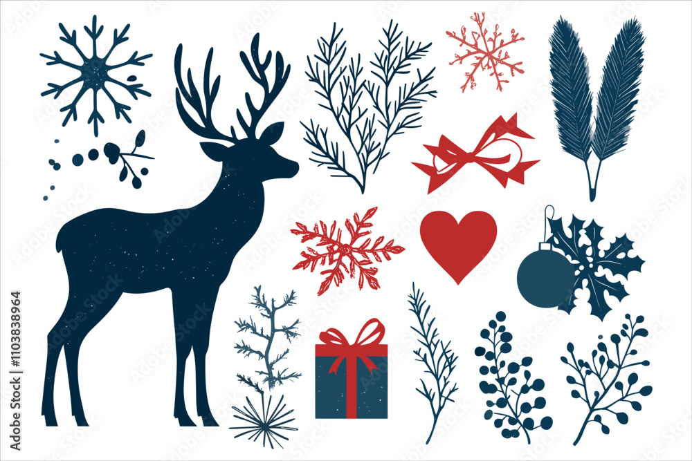 Snowflake and Deer Silhouette Combo for Christmas Elements
Snowflake and Deer Silhouette Combo for Christmas Elements