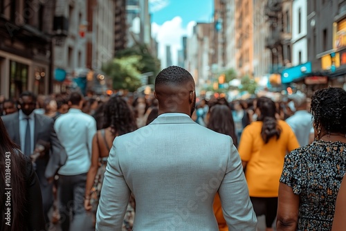 Diverse New York City Commuter Walking Sunlight Back View