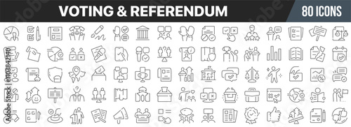 Voting and referendum line icons collection. Big UI icon set in a flat design. Thin outline icons pack. Vector illustration EPS10