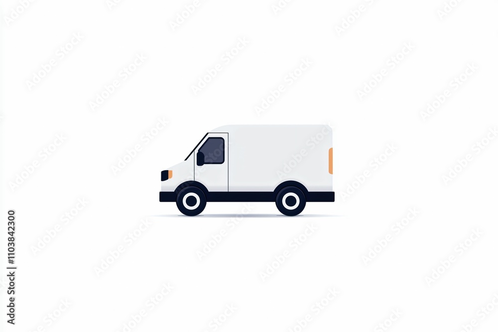 Delivery route with box White delivery van on a plain background. Delivery route with box White delivery van on a plain background.