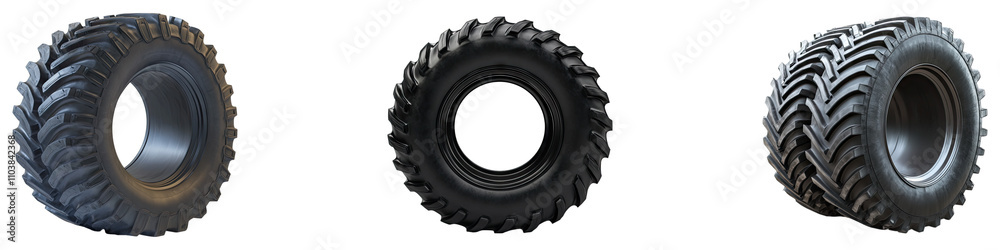 Tractor tyre isolated on transparent background, Set of Tractor tyre isolated on transparent background, Set of